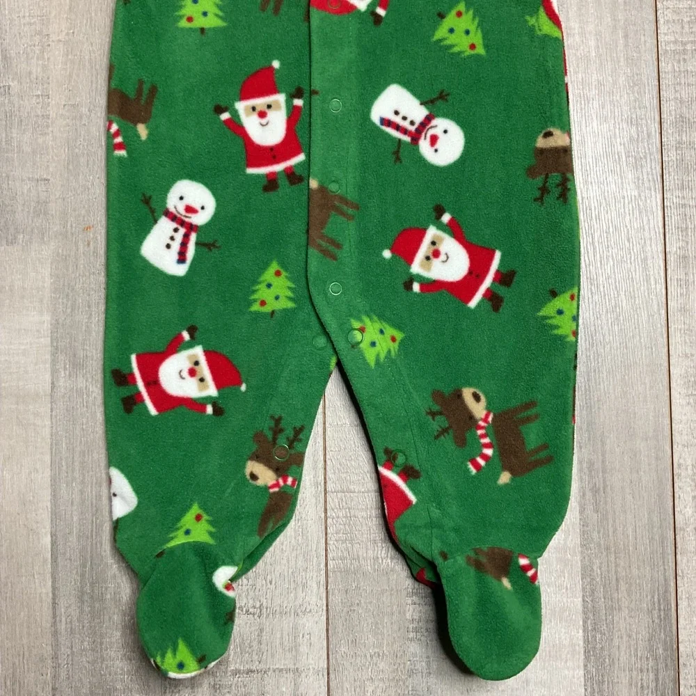 Carters Baby 3M Green Fleece Christmas Santa Snowman Reindeer Footed Pajamas